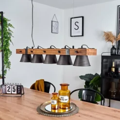 Lampes Vintages & Rétros-hofstein Suspension Aduard Bois foncé, Noir, 5 lumières