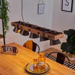 Lampes Vintages & Rétros-hofstein Suspension Aduard Bois foncé, Noir, 5 lumières