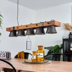 Lampes Vintages & Rétros-hofstein Suspension Aduard Bois foncé, Noir, 5 lumières