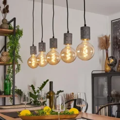 Lampes Industrielles-hofstein Suspension Ajaccio Argent Oxydé, 5 lumières