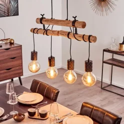 hofstein Suspension Ajaccio Bois clair, Noir, 4 lumières