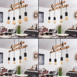 hofstein Suspension Ajaccio Bois clair, Noir, 4 lumières