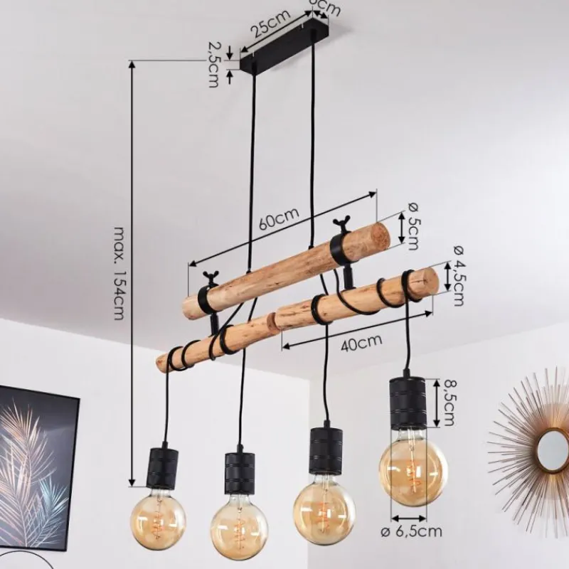 hofstein Suspension Ajaccio Bois clair, Noir, 4 lumières