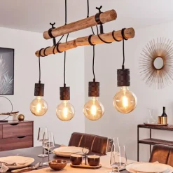 hofstein Suspension Ajaccio Bois clair, Noir, 4 lumières