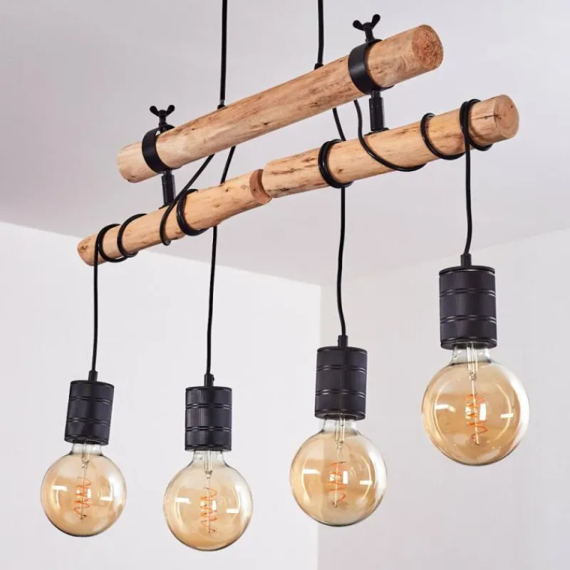 hofstein Suspension Ajaccio Bois clair, Noir, 4 lumières