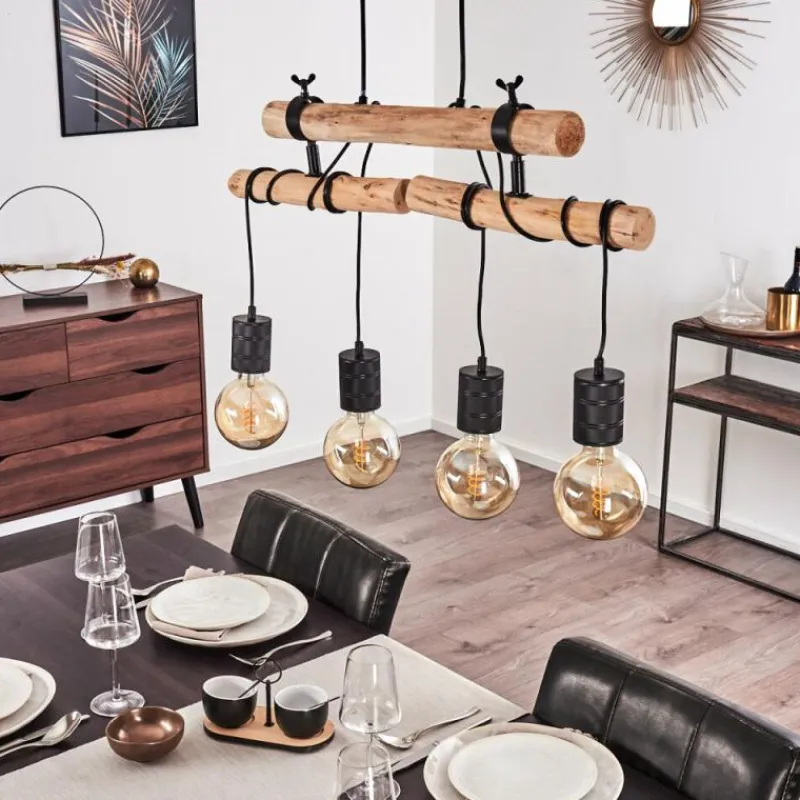 hofstein Suspension Ajaccio Bois clair, Noir, 4 lumières