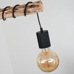 Style Boho-Chic-hofstein Suspension Ajaccio Bois clair, Noir, 6 lumières
