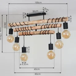 Style Boho-Chic-hofstein Suspension Ajaccio Bois clair, Noir, 6 lumières