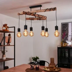Style Boho-Chic-hofstein Suspension Ajaccio Bois clair, Noir, 6 lumières