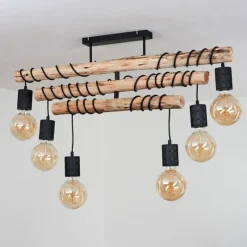 Style Boho-Chic-hofstein Suspension Ajaccio Bois clair, Noir, 6 lumières