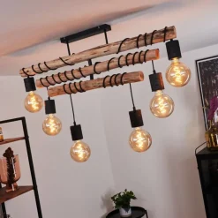 Style Boho-Chic-hofstein Suspension Ajaccio Bois clair, Noir, 6 lumières