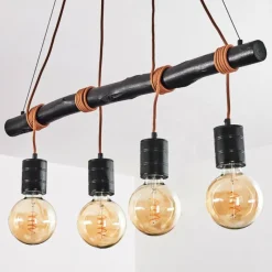 Lampes Vintages & Rétros-hofstein Suspension Ajaccio Bois foncé, Noir, 4 lumières