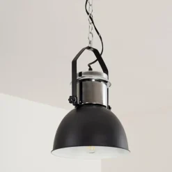 Lampes Industrielles-hofstein Suspension Alamosa Chrome, Noir, 1 lumière