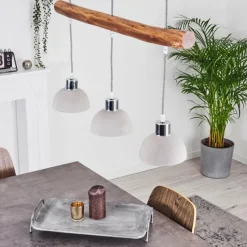 Luminaires Rustiques-hofstein Suspension Ambri Bois clair, Nickel mat, 3 lumières