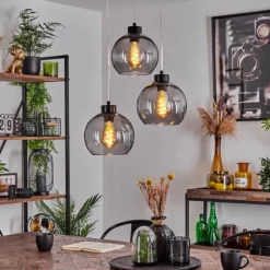 Suspension Verre Fumé-hofstein Suspension Andeer Noir, 3 lumières