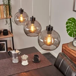 Suspension Verre Fumé-hofstein Suspension Andeer Noir, 3 lumières