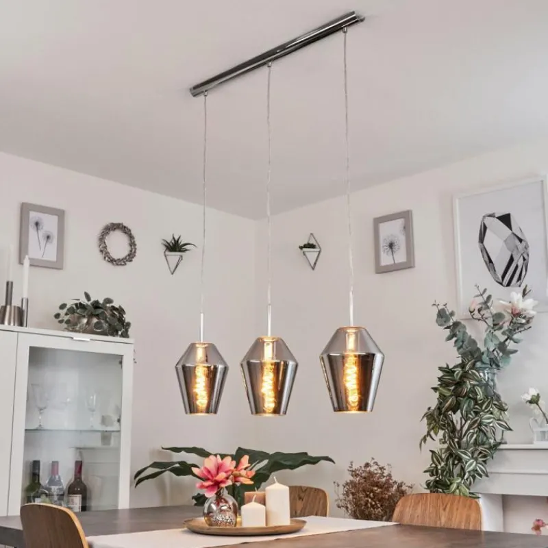 Suspension Verre Fumé-hofstein Suspension Anjou Chrome, 3 lumières