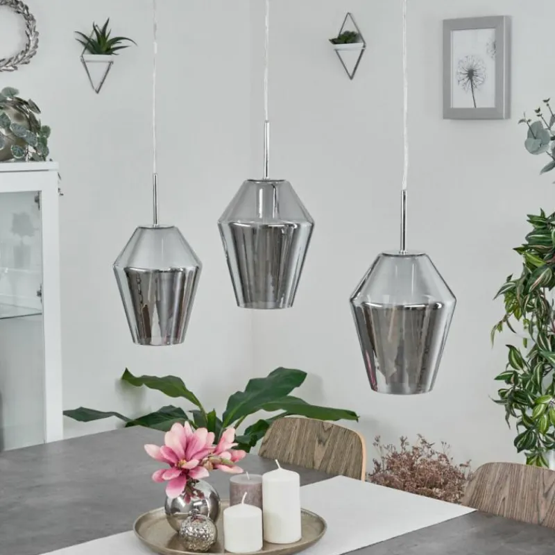 Suspension Verre Fumé-hofstein Suspension Anjou Chrome, 3 lumières