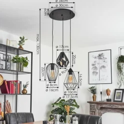 Style Boho-Chic-hofstein Suspension Aveloso Noir, 3 lumières