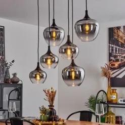 Suspension Verre Fumé-hofstein Suspension Azurara Noir, 6 lumières