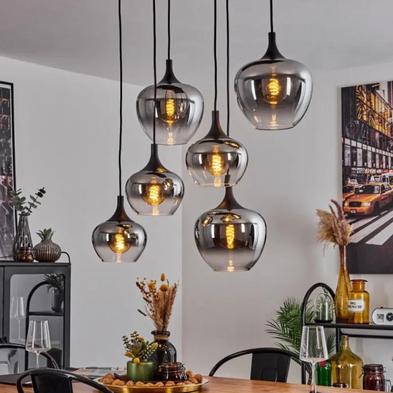 Suspension Verre Fumé-hofstein Suspension Azurara Noir, 6 lumières