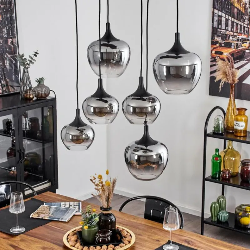 Suspension Verre Fumé-hofstein Suspension Azurara Noir, 6 lumières