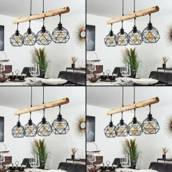 Lampes Vintages & Rétros-hofstein Suspension Bacabal Bois clair, Noir, 4 lumières