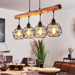 Lampes Vintages & Rétros-hofstein Suspension Bacabal Bois clair, Noir, 4 lumières