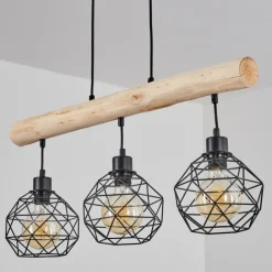 Lampes Vintages & Rétros-hofstein Suspension Bacabal Bois clair, Noir, 3 lumières
