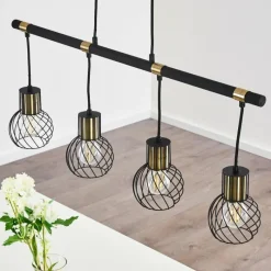 Lampes Dorées-hofstein Suspension Bacau Noir doré, 4 lumières