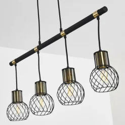 Lampes Dorées-hofstein Suspension Bacau Noir doré, 4 lumières