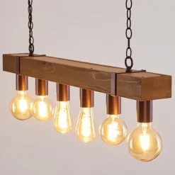 Lampes Industrielles-hofstein Suspension Balakovo Bois foncé, Rouille, 6 lumières