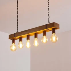 Lampes Industrielles-hofstein Suspension Balakovo Bois foncé, Rouille, 6 lumières