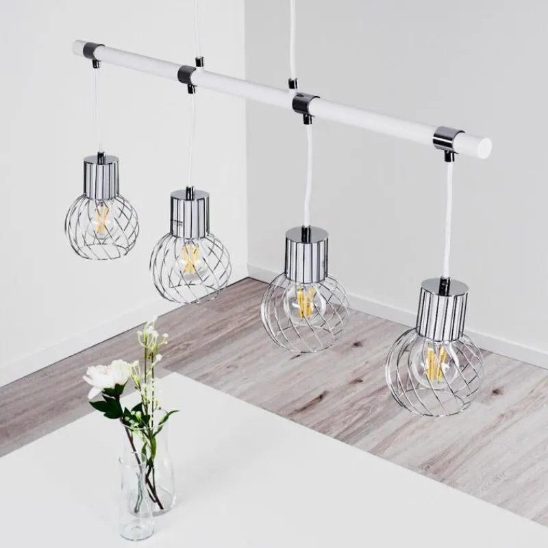 Luminaires Scandinaves-hofstein Suspension Barakaldo Chrome, Blanc, 4 lumières