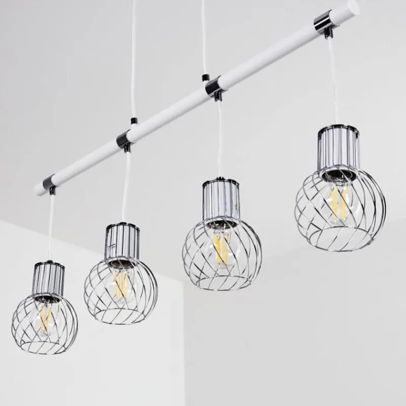 Luminaires Scandinaves-hofstein Suspension Barakaldo Chrome, Blanc, 4 lumières