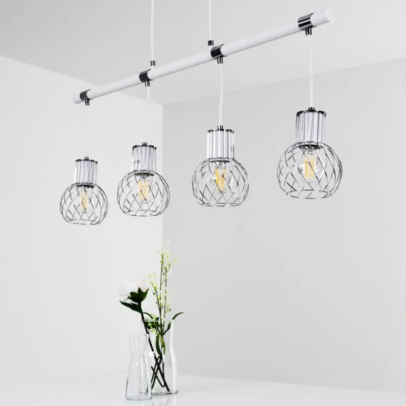 Luminaires Scandinaves-hofstein Suspension Barakaldo Chrome, Blanc, 4 lumières
