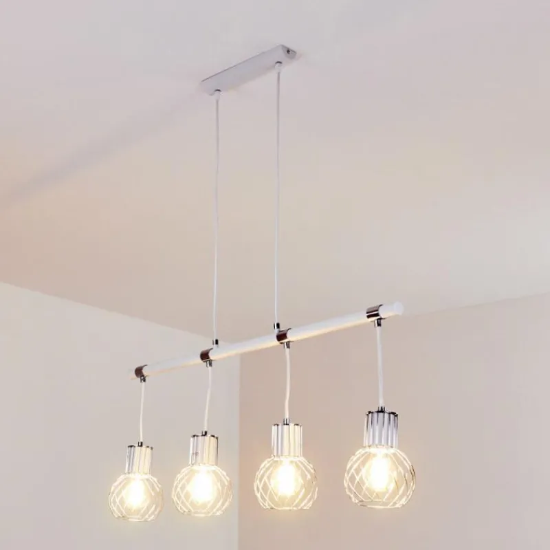 Luminaires Scandinaves-hofstein Suspension Barakaldo Chrome, Blanc, 4 lumières