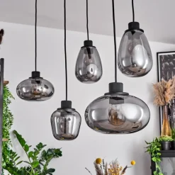 Suspension Verre Fumé-hofstein Suspension Barnegat Noir, 5 lumières