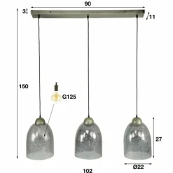 Suspension Verre Fumé-hofstein Suspension Barrancas Argent Oxydé, 3 lumières