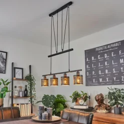 Lampes Dorées-hofstein Suspension Bathinda Noir, 4 lumières