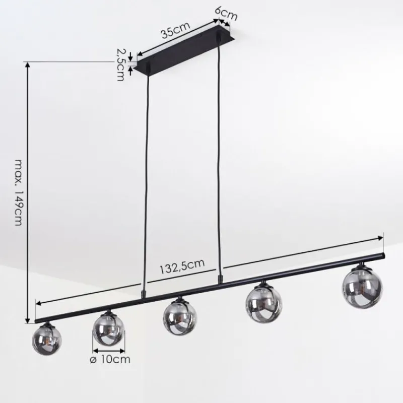 Suspension Verre Fumé-hofstein Suspension Belleoram LED Noir, 5 lumières