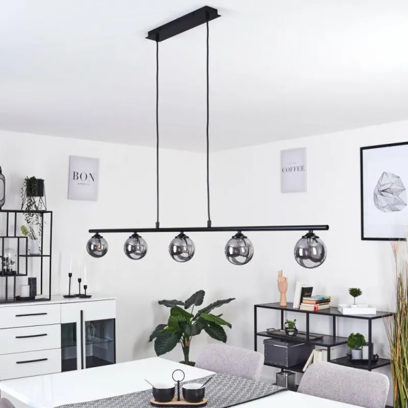 Suspension Verre Fumé-hofstein Suspension Belleoram LED Noir, 5 lumières
