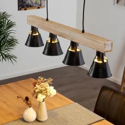 hofstein Suspension Berkeley Bois clair, Noir, 4 lumières