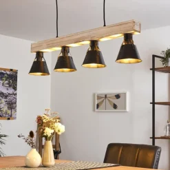 hofstein Suspension Berkeley Bois clair, Noir, 4 lumières