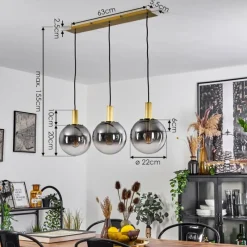 Suspension Verre Fumé-hofstein Suspension Berle Laiton, 3 lumières