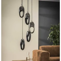 Lampes Dorées-hofstein Suspension BERUM Gris, Noir, 5 lumières