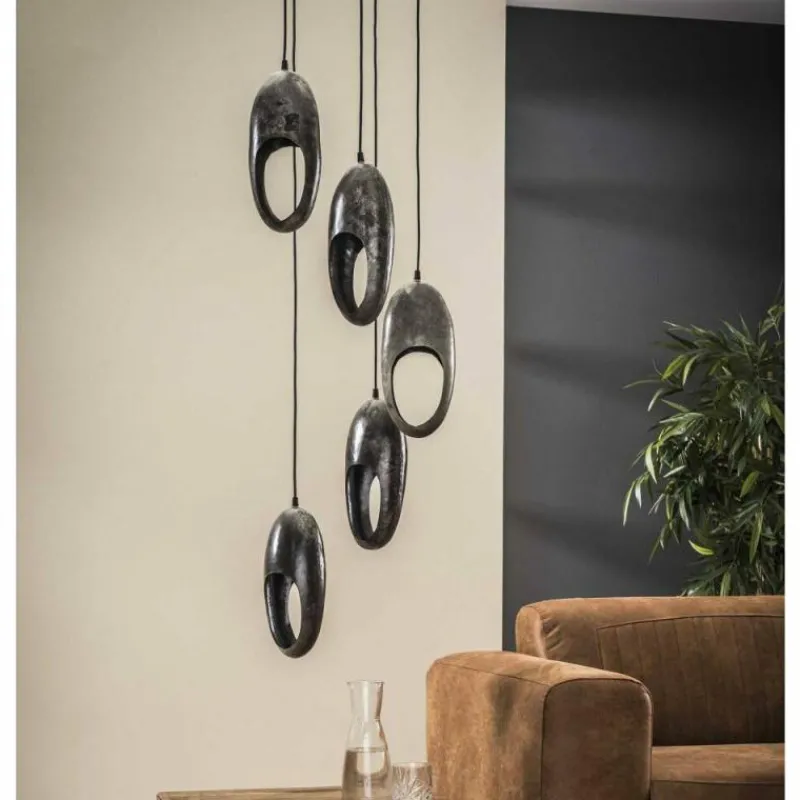 Lampes Dorées-hofstein Suspension BERUM Gris, Noir, 5 lumières