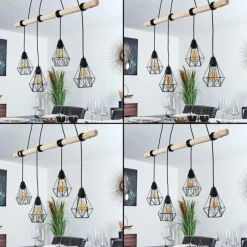 hofstein Suspension Betsele Bois clair, Noir, 4 lumières