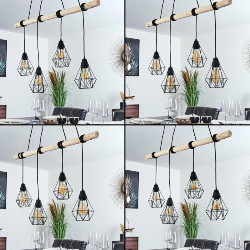 hofstein Suspension Betsele Bois clair, Noir, 4 lumières