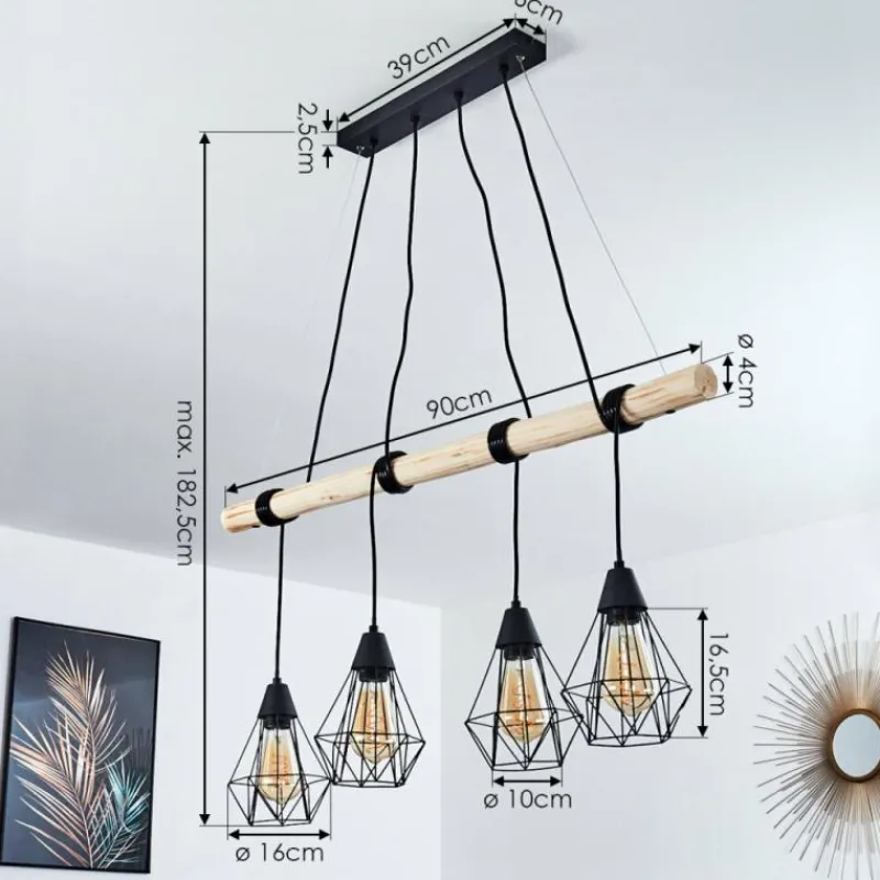 hofstein Suspension Betsele Bois clair, Noir, 4 lumières